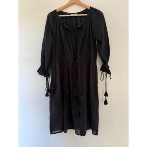 Banjanan Tunic Dress Black Boho Bohemian Embroidered Festival Tassel size M EUC